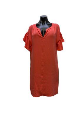 Anna Cate Coral Shift Dress With Ruffle Sleeves Size M